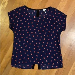 Splendid Navy and Floral Top with a Button Back